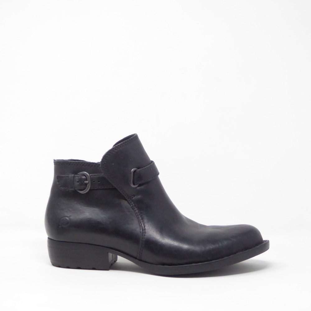 Born Jem Women Ankle Boots Black Leather Buckle Side Zip D38603 Size 6